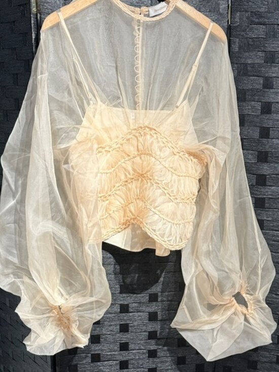 Zimmermann Tops - ZIMMERMANNIlluminate macramé and tulle-trimmed gathered silk- organza blouse